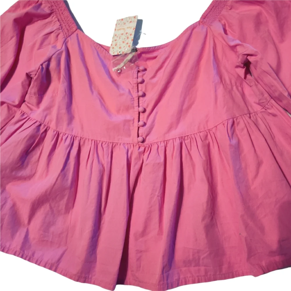 Free People Veronica Poplin Sweetheart Peplum Babydoll Puff Sleeve Blouse - Picture 7 of 15